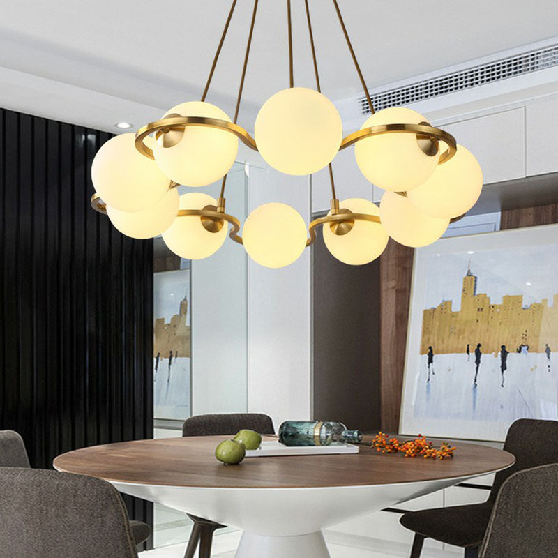 Brass Finish Floral Ring Shaped Chandelier Modern Metal Hanging Light with Ball Glass Shade Clearhalo 'Ceiling Lights' 'Chandeliers' 'Clear' 'Industrial' 'Modern Chandeliers' 'Modern' 'Tiffany' 'Traditional Chandeliers' Lighting' 2268364