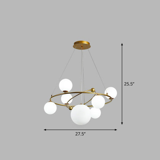 Glass Planet Hanging Lamp Postmodern Brass Finish Chandelier Light for Living Room 7 White Clearhalo 'Ceiling Lights' 'Chandeliers' 'Modern Chandeliers' 'Modern' Lighting' 2268383