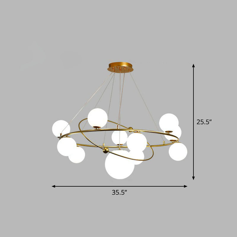 Glass Planet Hanging Lamp Postmodern Brass Finish Chandelier Light for Living Room 11 White Clearhalo 'Ceiling Lights' 'Chandeliers' 'Modern Chandeliers' 'Modern' Lighting' 2268384