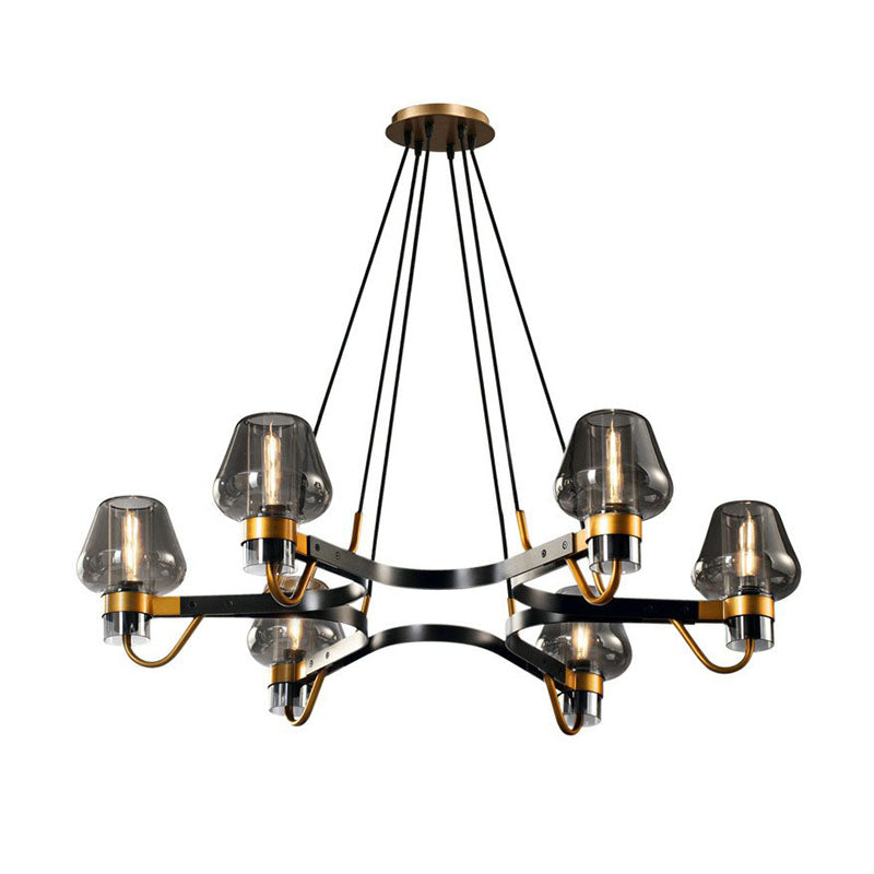 Living Room Chandelier Postmodern Black-Brass Hanging Light with Cone Glass Shade Clearhalo 'Ceiling Lights' 'Chandeliers' 'Clear' 'Industrial' 'Modern Chandeliers' 'Modern' 'Tiffany' 'Traditional Chandeliers' Lighting' 2268387