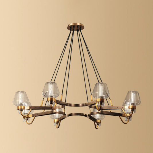 Living Room Chandelier Postmodern Black-Brass Hanging Light with Cone Glass Shade 8 Clear Clearhalo 'Ceiling Lights' 'Chandeliers' 'Clear' 'Industrial' 'Modern Chandeliers' 'Modern' 'Tiffany' 'Traditional Chandeliers' Lighting' 2268388