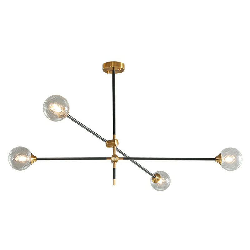 Ball Glass Suspension Light Minimalism Black-Brass LED Chandelier with Adjustable Arm 2 Clear Clearhalo 'Ceiling Lights' 'Chandeliers' 'Clear' 'Industrial' 'Modern Chandeliers' 'Modern' 'Tiffany' 'Traditional Chandeliers' Lighting' 2268407
