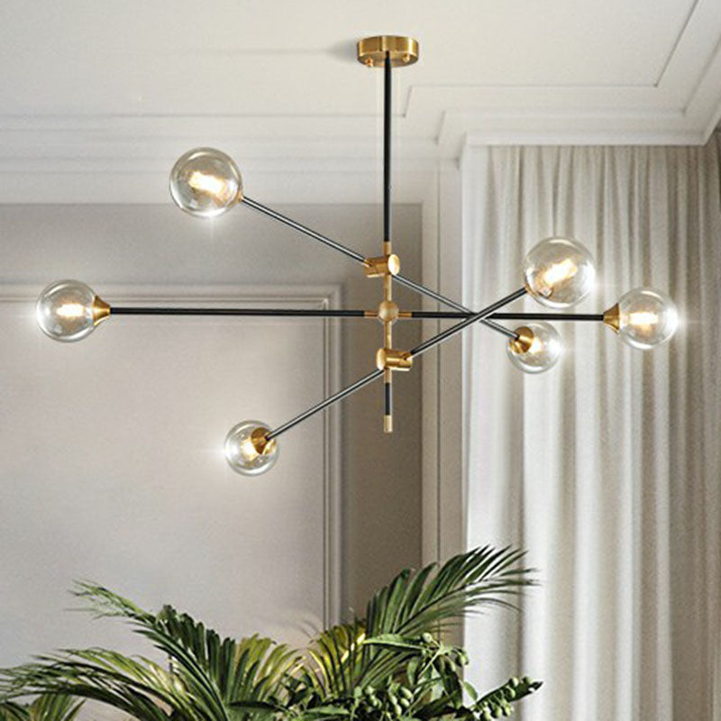 Ball Glass Suspension Light Minimalism Black-Brass LED Chandelier with Adjustable Arm Clearhalo 'Ceiling Lights' 'Chandeliers' 'Clear' 'Industrial' 'Modern Chandeliers' 'Modern' 'Tiffany' 'Traditional Chandeliers' Lighting' 2268408