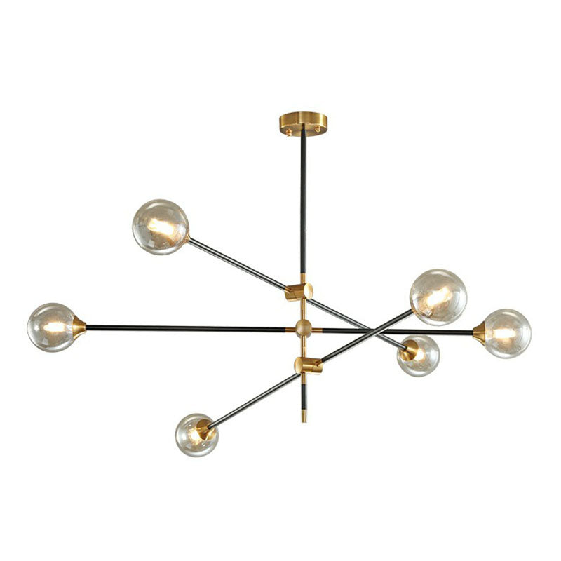 Ball Glass Suspension Light Minimalism Black-Brass LED Chandelier with Adjustable Arm 6 Amber Clearhalo 'Ceiling Lights' 'Chandeliers' 'Clear' 'Industrial' 'Modern Chandeliers' 'Modern' 'Tiffany' 'Traditional Chandeliers' Lighting' 2268409
