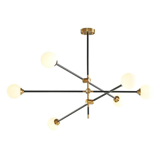 Ball Glass Suspension Light Minimalism Black-Brass LED Chandelier with Adjustable Arm 6 White Clearhalo 'Ceiling Lights' 'Chandeliers' 'Clear' 'Industrial' 'Modern Chandeliers' 'Modern' 'Tiffany' 'Traditional Chandeliers' Lighting' 2268412