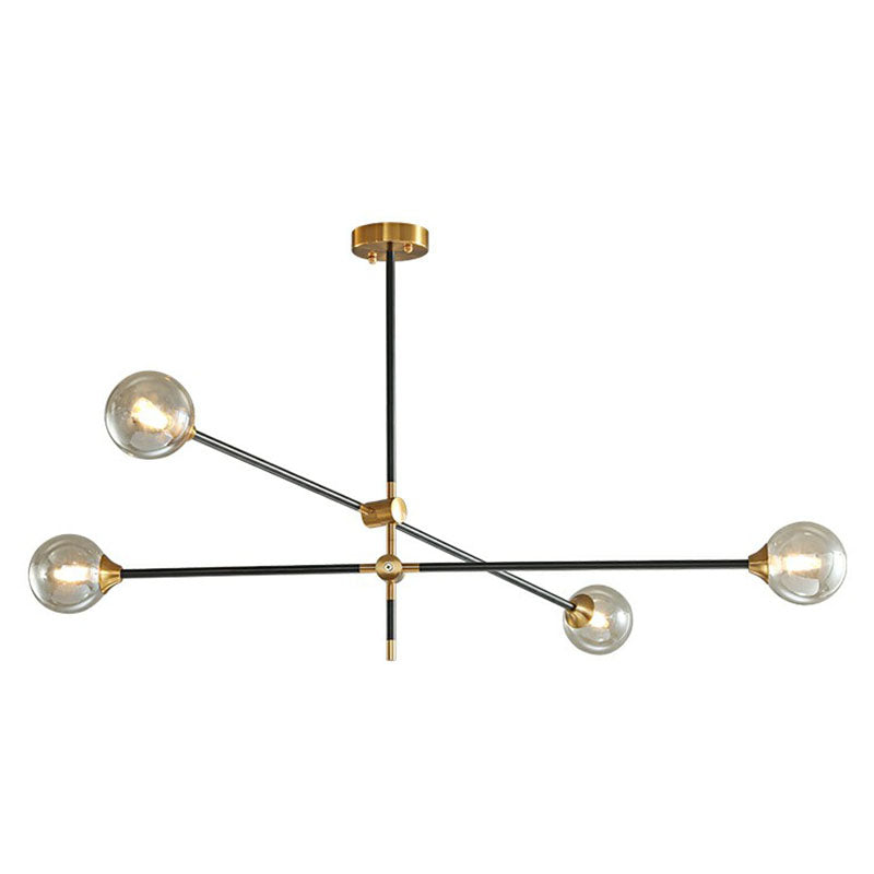Ball Glass Suspension Light Minimalism Black-Brass LED Chandelier with Adjustable Arm 4 Amber Clearhalo 'Ceiling Lights' 'Chandeliers' 'Clear' 'Industrial' 'Modern Chandeliers' 'Modern' 'Tiffany' 'Traditional Chandeliers' Lighting' 2268413