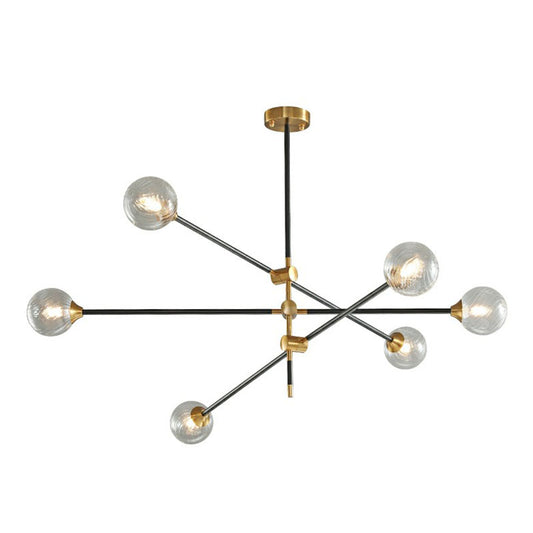 Ball Glass Suspension Light Minimalism Black-Brass LED Chandelier with Adjustable Arm 6 Clear Clearhalo 'Ceiling Lights' 'Chandeliers' 'Clear' 'Industrial' 'Modern Chandeliers' 'Modern' 'Tiffany' 'Traditional Chandeliers' Lighting' 2268414