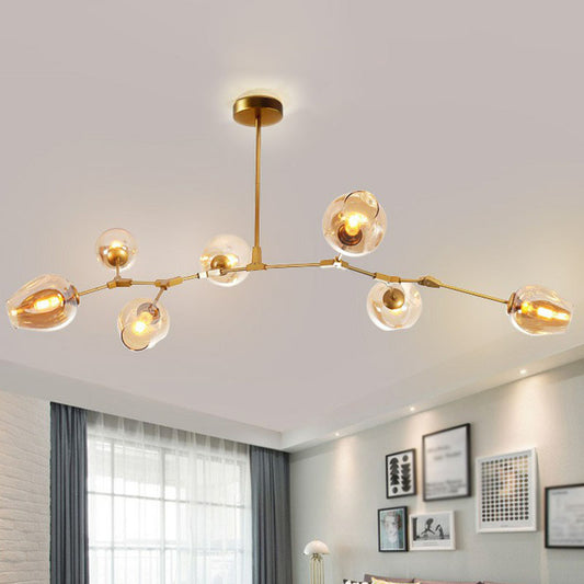 Nordic Molecular Hanging Lighting Dimple Glass 7 Heads Living Room Pendant Chandelier Gold Clearhalo 'Ceiling Lights' 'Chandeliers' 'Modern Chandeliers' 'Modern' Lighting' 2268435