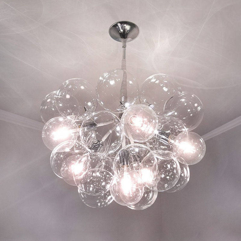 Bubble Chandelier Lighting Minimalist Transparent Glass Suspension Light for Living Room Clearhalo 'Ceiling Lights' 'Chandeliers' 'Glass shade' 'Glass' 'Modern Chandeliers' 'Modern' Lighting' 2268458