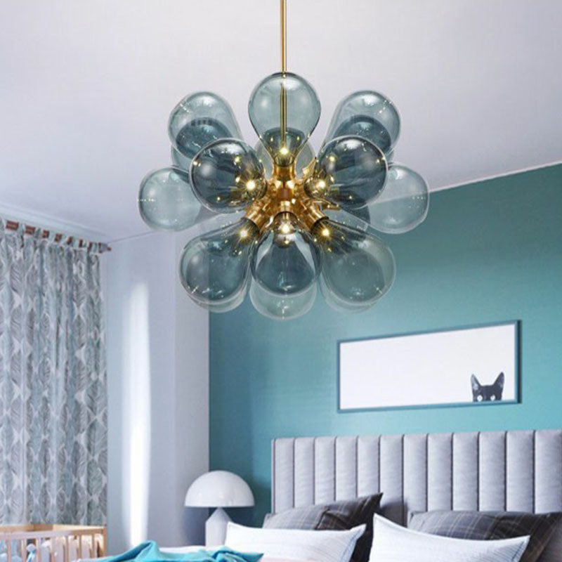 Postmodern Creative Bubbles Chandelier Glass 18-Bulb Bedroom Pendant Light in Gold Clearhalo 'Ceiling Lights' 'Chandeliers' 'Modern Chandeliers' 'Modern' Lighting' 2268481