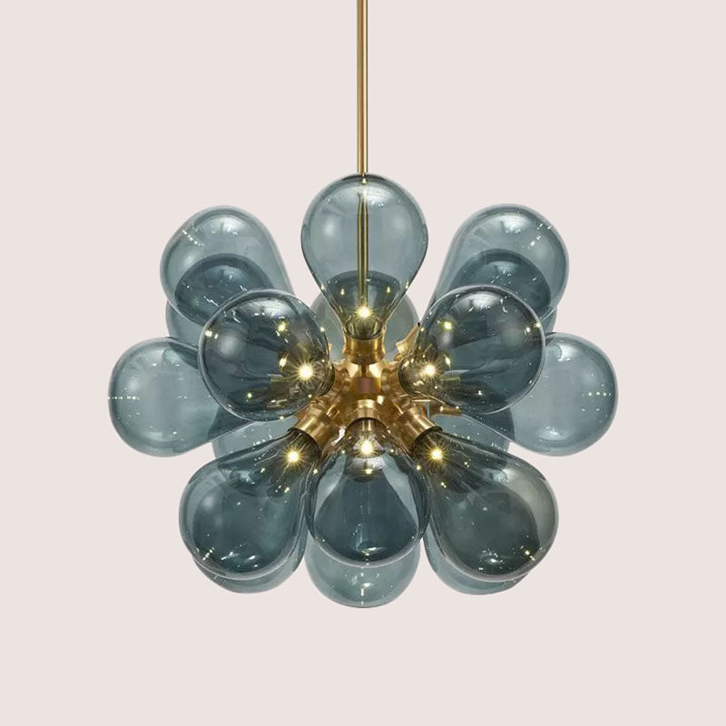 Postmodern Creative Bubbles Chandelier Glass 18-Bulb Bedroom Pendant Light in Gold Blue Clearhalo 'Ceiling Lights' 'Chandeliers' 'Modern Chandeliers' 'Modern' Lighting' 2268483