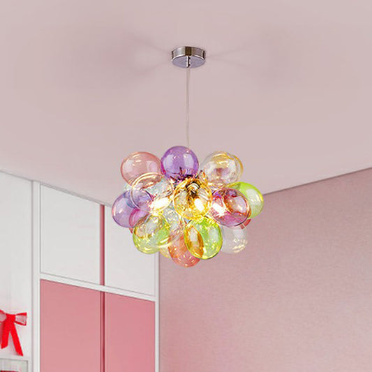 Balloons Kids Bedroom Chandelier Multicolored Glass Cartoon LED Hanging Lamp in Stainless Steel Clearhalo 'Ceiling Lights' 'Chandeliers' 'Modern Chandeliers' 'Modern' Lighting' 2268485