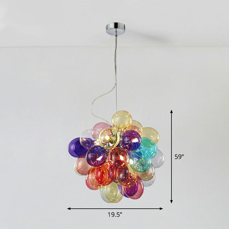 Balloons Kids Bedroom Chandelier Multicolored Glass Cartoon LED Hanging Lamp in Stainless Steel 8 Stainless-Steel Clearhalo 'Ceiling Lights' 'Chandeliers' 'Modern Chandeliers' 'Modern' Lighting' 2268486