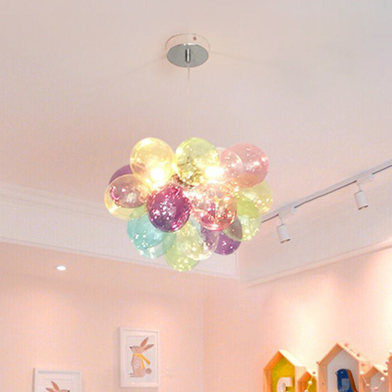 Balloons Kids Bedroom Chandelier Multicolored Glass Cartoon LED Hanging Lamp in Stainless Steel Clearhalo 'Ceiling Lights' 'Chandeliers' 'Modern Chandeliers' 'Modern' Lighting' 2268487