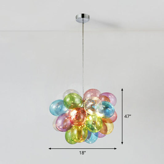 Balloons Kids Bedroom Chandelier Multicolored Glass Cartoon LED Hanging Lamp in Stainless Steel 5 Stainless-Steel Clearhalo 'Ceiling Lights' 'Chandeliers' 'Modern Chandeliers' 'Modern' Lighting' 2268488