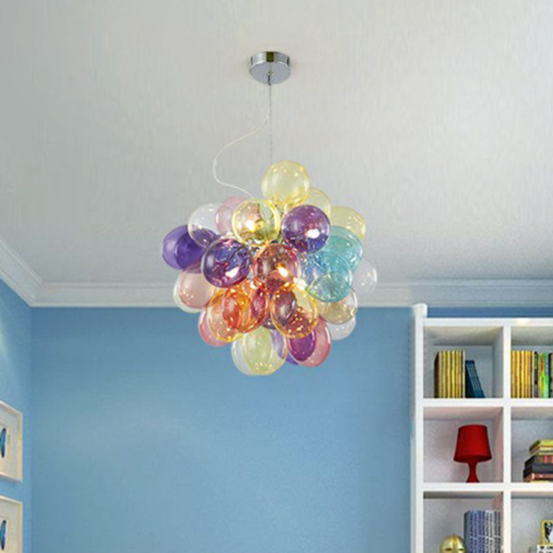 Balloons Kids Bedroom Chandelier Multicolored Glass Cartoon LED Hanging Lamp in Stainless Steel Clearhalo 'Ceiling Lights' 'Chandeliers' 'Modern Chandeliers' 'Modern' Lighting' 2268489