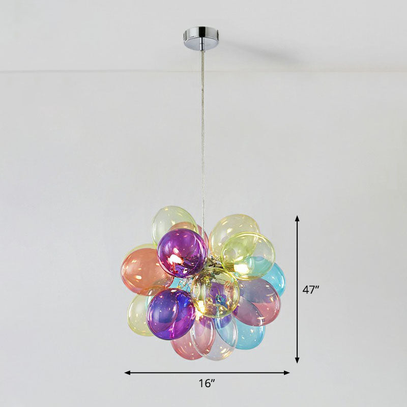 Balloons Kids Bedroom Chandelier Multicolored Glass Cartoon LED Hanging Lamp in Stainless Steel 3 Stainless-Steel Clearhalo 'Ceiling Lights' 'Chandeliers' 'Modern Chandeliers' 'Modern' Lighting' 2268490