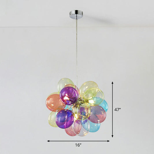 Balloons Kids Bedroom Chandelier Multicolored Glass Cartoon LED Hanging Lamp in Stainless Steel 3 Stainless-Steel