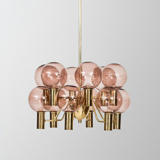 Postmodern Style 12-Light Chandelier Brass Plated Ball Ceiling Hang Lamp with Glass Shade Clearhalo 'Ceiling Lights' 'Chandeliers' 'Modern Chandeliers' 'Modern' Lighting' 2268491
