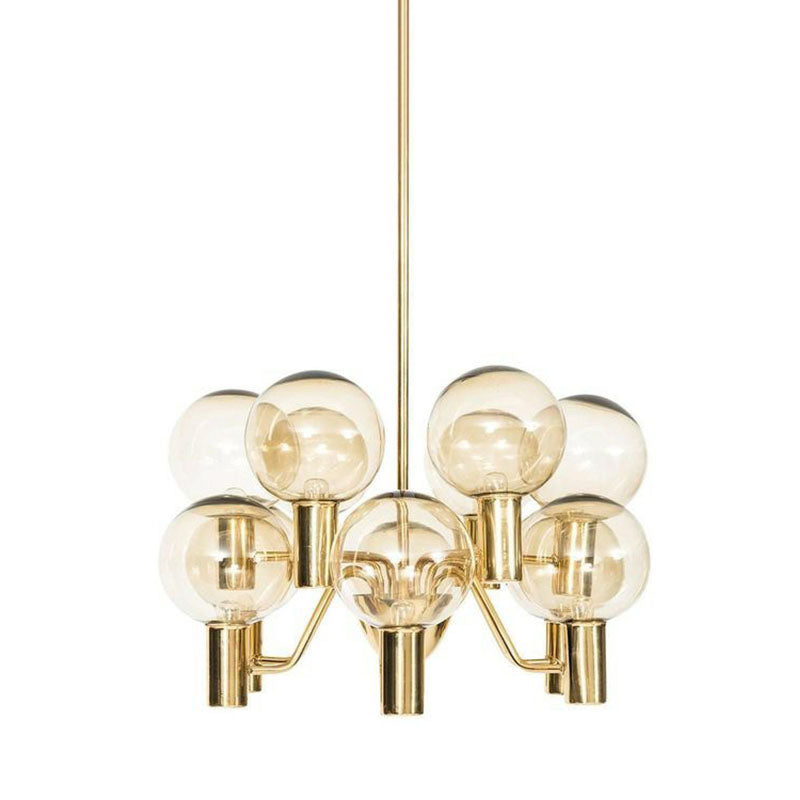 Postmodern Style 12-Light Chandelier Brass Plated Ball Ceiling Hang Lamp with Glass Shade Amber Clearhalo 'Ceiling Lights' 'Chandeliers' 'Modern Chandeliers' 'Modern' Lighting' 2268492