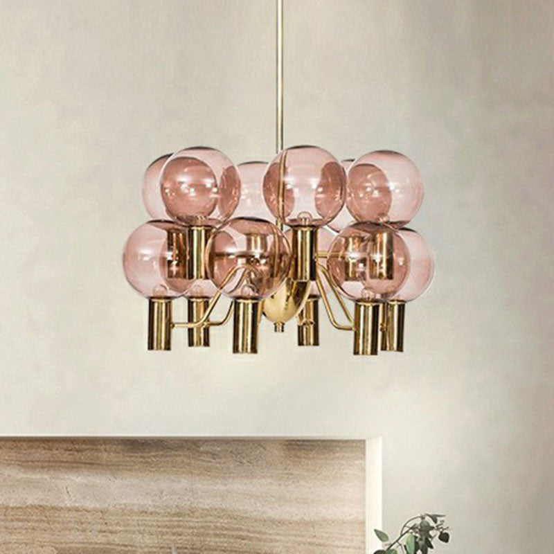 Postmodern Style 12-Light Chandelier Brass Plated Ball Ceiling Hang Lamp with Glass Shade Clearhalo 'Ceiling Lights' 'Chandeliers' 'Modern Chandeliers' 'Modern' Lighting' 2268493