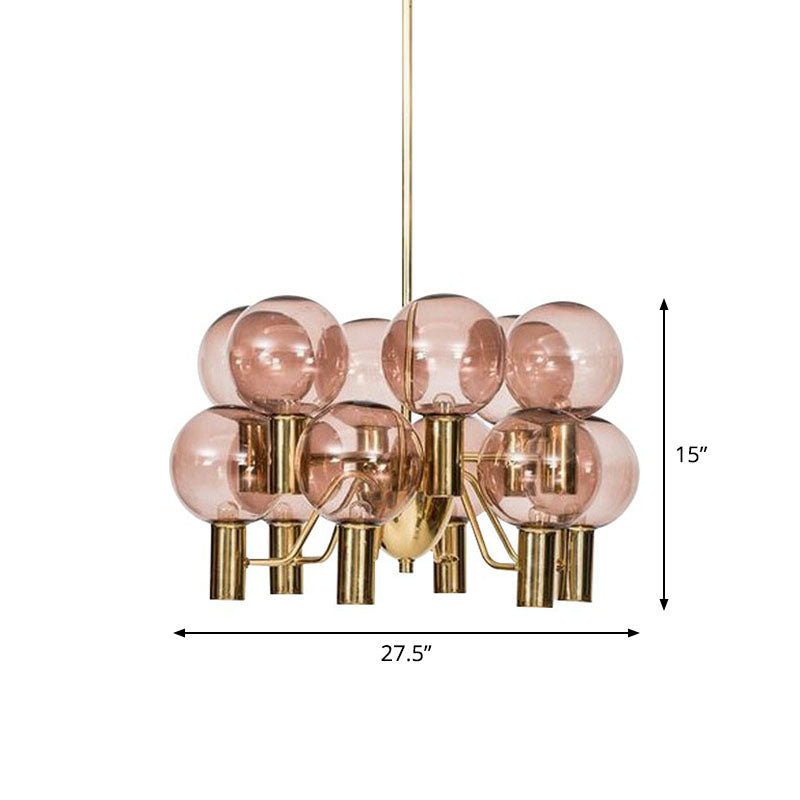 Postmodern Style 12-Light Chandelier Brass Plated Ball Ceiling Hang Lamp with Glass Shade Clearhalo 'Ceiling Lights' 'Chandeliers' 'Modern Chandeliers' 'Modern' Lighting' 2268494