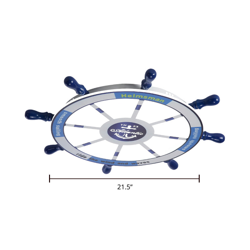 Rudder Bedroom LED Flush Mount Lighting Wood Kids Style Flush Mount Ceiling Light in Blue Blue 21.5" Third Gear Clearhalo 'Ceiling Lights' 'Close To Ceiling Lights' 'Close to ceiling' 'Flush mount' Lighting' 2268511