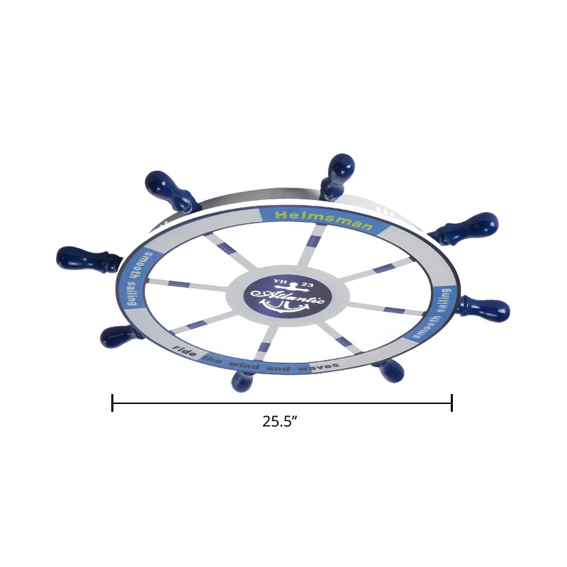 Rudder Bedroom LED Flush Mount Lighting Wood Kids Style Flush Mount Ceiling Light in Blue Blue 25.5" White Clearhalo 'Ceiling Lights' 'Close To Ceiling Lights' 'Close to ceiling' 'Flush mount' Lighting' 2268513