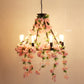 Wagon Wheel Dining Room Hanging Light Farmhouse Metal Chandelier with Plant Decoration 8 Pink Clearhalo 'Cast Iron' 'Ceiling Lights' 'Chandeliers' 'Industrial Chandeliers' 'Industrial' 'Metal' 'Middle Century Chandeliers' 'Rustic Chandeliers' 'Tiffany' Lighting' 2268534