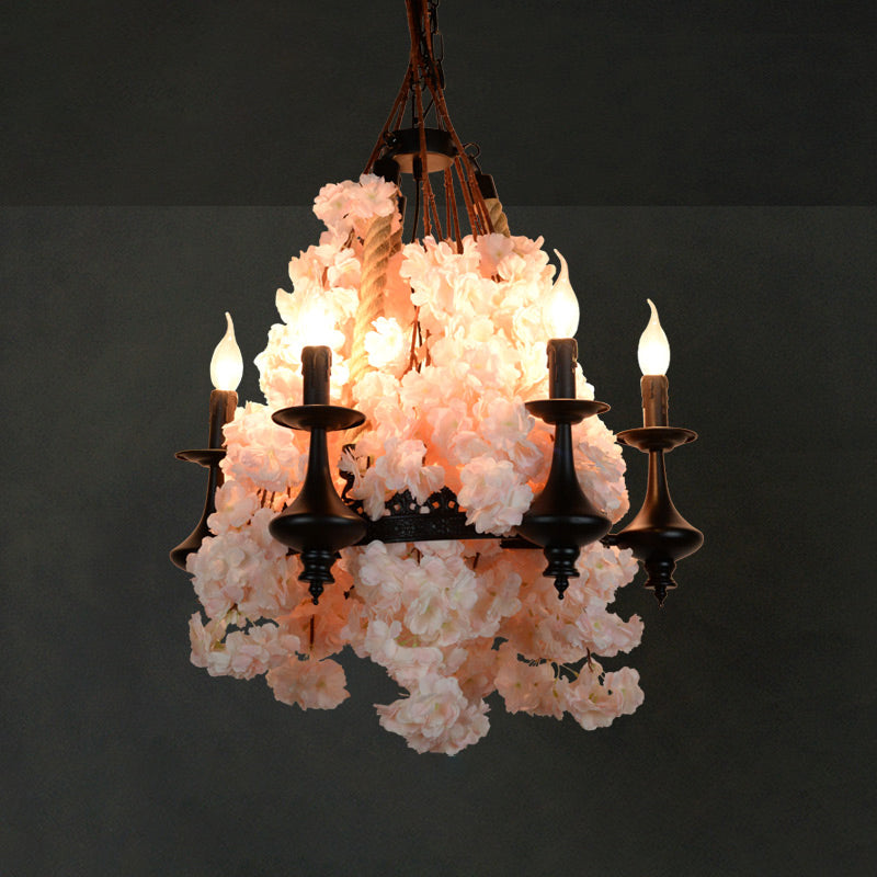 Plant Metal Pendant Chandelier Farm Style Restaurant Hanging Light Fixture for Decoration Light Pink Clearhalo 'Cast Iron' 'Ceiling Lights' 'Chandeliers' 'Industrial Chandeliers' 'Industrial' 'Metal' 'Middle Century Chandeliers' 'Rustic Chandeliers' 'Tiffany' Lighting' 2268546