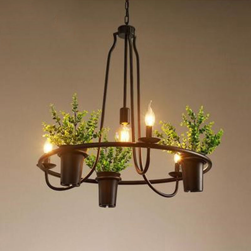 Circle Dining Room Chandelier Country Metallic 4-Light Green Pendant Light with Leaf Decoration Green Clearhalo 'Cast Iron' 'Ceiling Lights' 'Chandeliers' 'Industrial Chandeliers' 'Industrial' 'Metal' 'Middle Century Chandeliers' 'Rustic Chandeliers' 'Tiffany' Lighting' 2268557