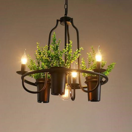 Circle Dining Room Chandelier Country Metallic 4-Light Green Pendant Light with Leaf Decoration Clearhalo 'Cast Iron' 'Ceiling Lights' 'Chandeliers' 'Industrial Chandeliers' 'Industrial' 'Metal' 'Middle Century Chandeliers' 'Rustic Chandeliers' 'Tiffany' Lighting' 2268560