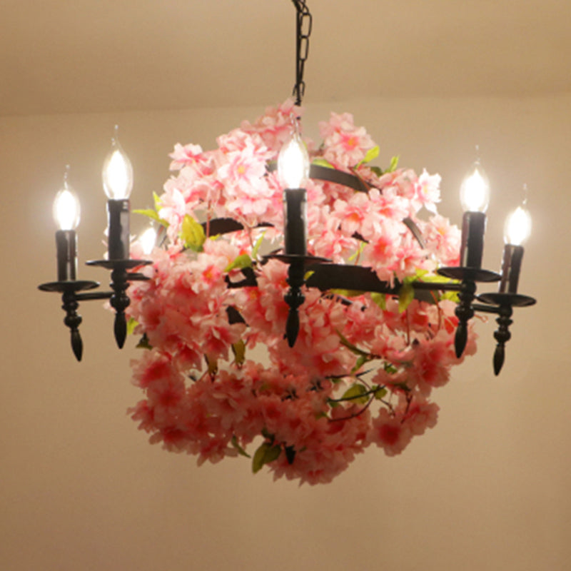 Pink Cherry Blossom Chandelier Farmhouse Metal Dining Room Suspension Light Fixture 6 Pink Clearhalo 'Cast Iron' 'Ceiling Lights' 'Chandeliers' 'Industrial Chandeliers' 'Industrial' 'Metal' 'Middle Century Chandeliers' 'Rustic Chandeliers' 'Tiffany' Lighting' 2268569