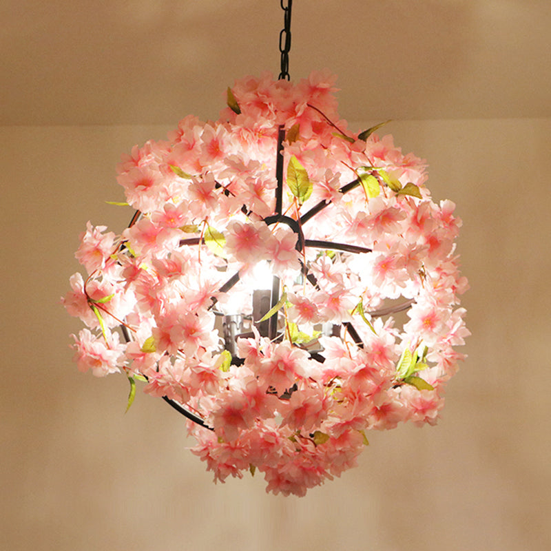 Pink Cherry Blossom Chandelier Farmhouse Metal Dining Room Suspension Light Fixture 3 Pink Clearhalo 'Cast Iron' 'Ceiling Lights' 'Chandeliers' 'Industrial Chandeliers' 'Industrial' 'Metal' 'Middle Century Chandeliers' 'Rustic Chandeliers' 'Tiffany' Lighting' 2268570