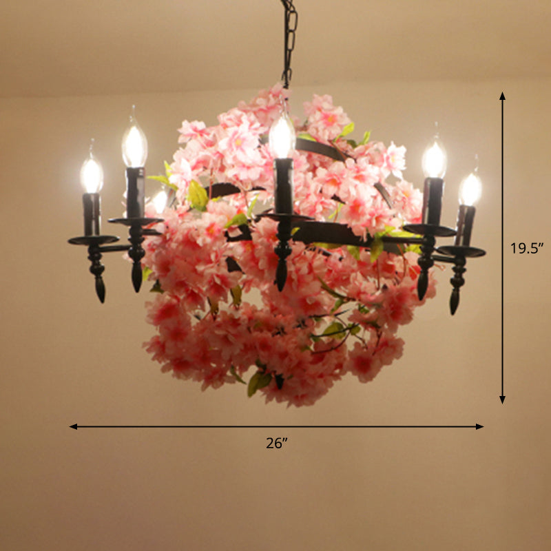 Pink Cherry Blossom Chandelier Farmhouse Metal Dining Room Suspension Light Fixture Clearhalo 'Cast Iron' 'Ceiling Lights' 'Chandeliers' 'Industrial Chandeliers' 'Industrial' 'Metal' 'Middle Century Chandeliers' 'Rustic Chandeliers' 'Tiffany' Lighting' 2268573