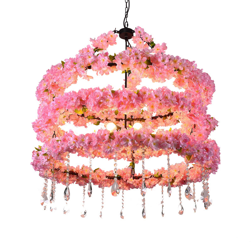 6-Bulb Cherry Wreath Chandelier Loft Style Pink Metallic Hanging Ceiling Light with Crystal Deco Clearhalo 'Cast Iron' 'Ceiling Lights' 'Chandeliers' 'Industrial Chandeliers' 'Industrial' 'Metal' 'Middle Century Chandeliers' 'Rustic Chandeliers' 'Tiffany' Lighting' 2268578