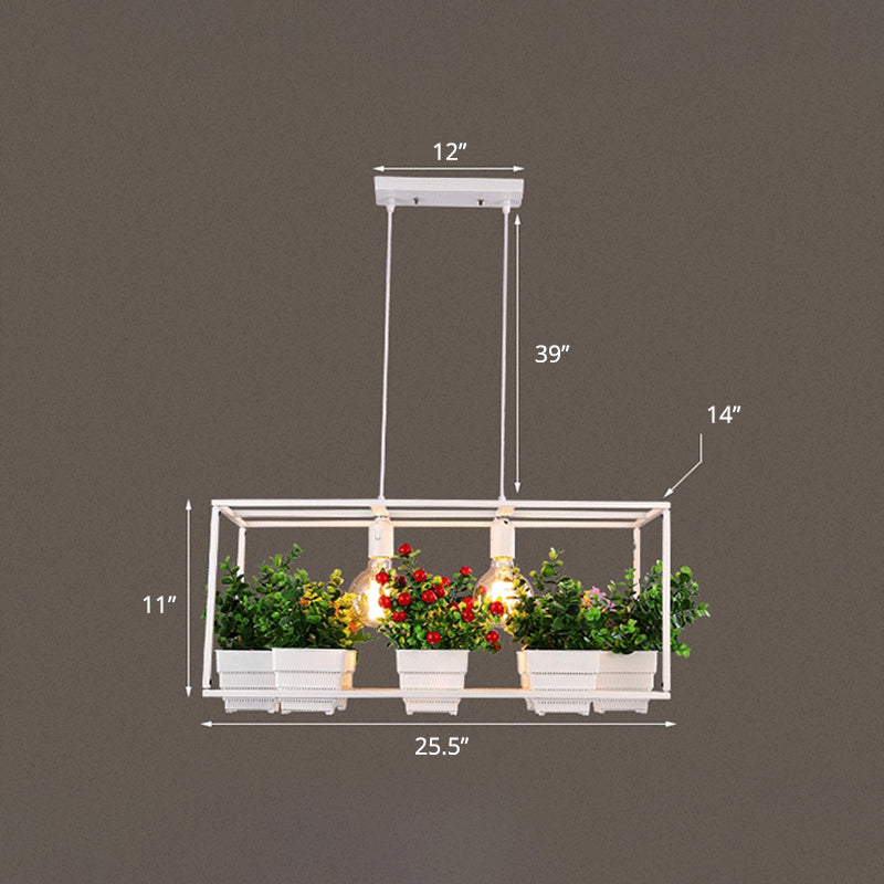 Rectangle Restaurant Island Light Fixture Decorative Metal 2-Head Hanging Pendant with Artificial Bonsai Clearhalo 'Ceiling Lights' 'Island Lights' Lighting' 2268585