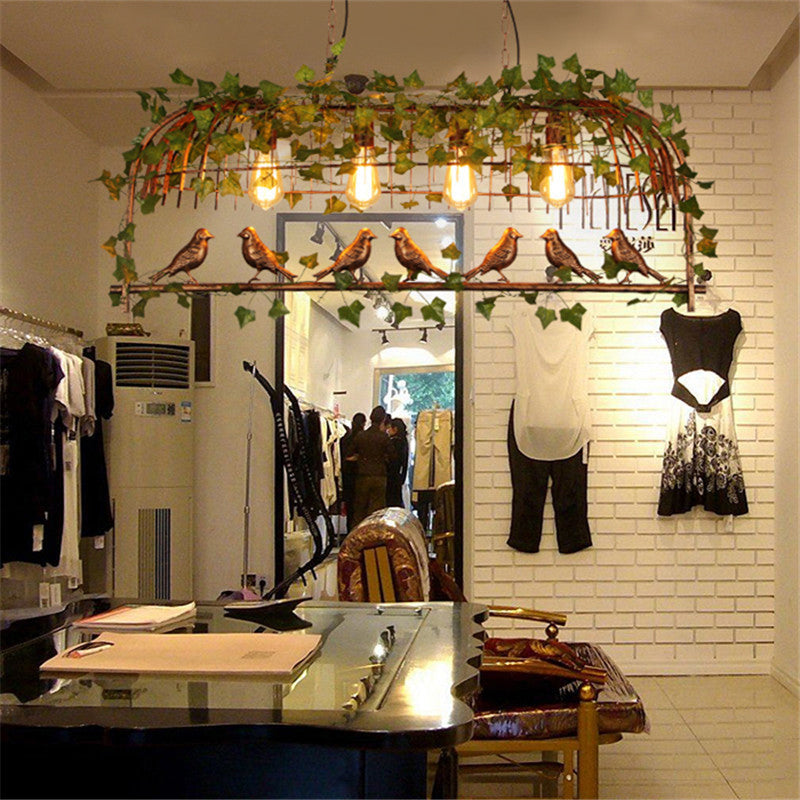 Island Ceiling Light Rural Birdcage Cast Iron Hanging Light Fixture with Bird and Leaf Deco Clearhalo 'Ceiling Lights' 'Island Lights' Lighting' 2268589