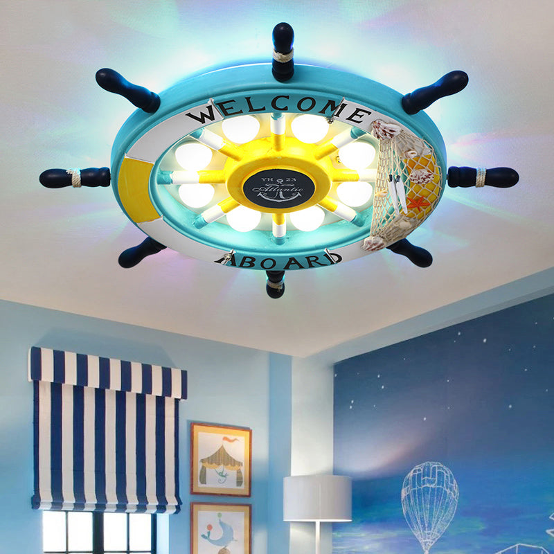 Rudder Kids Room LED Flush Mount Wooden 8 Heads Mediterranean Ceiling Flush Light Clearhalo 'Ceiling Lights' 'Close To Ceiling Lights' 'Close to ceiling' 'Flush mount' Lighting' 2268607