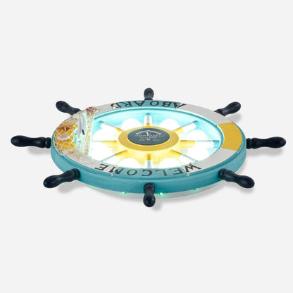 Rudder Wooden Flushmount Lighting Kids Style 8-Bulb LED Flush Ceiling Light with Fishnet Deco Blue 18" Clearhalo 'Ceiling Lights' 'Close To Ceiling Lights' 'Close to ceiling' 'Flush mount' Lighting' 2268611