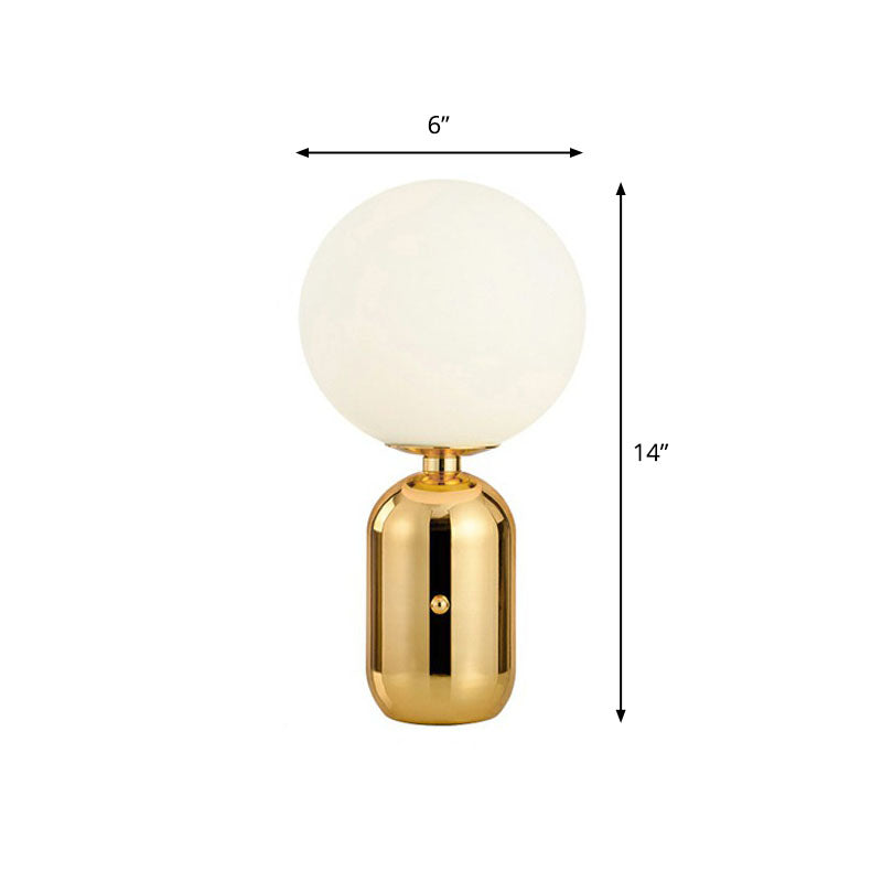 Capsule Base Night Table Light Postmodern Metal 1 Bulb Kids Room Nightstand Lamp with Orb White Glass Shade Gold Small Clearhalo 'Lamps' 'Table Lamps' Lighting' 2268638
