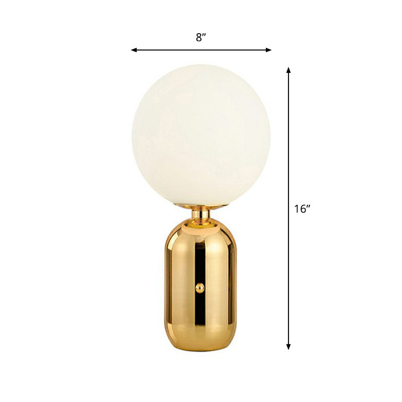 Capsule Base Night Table Light Postmodern Metal 1 Bulb Kids Room Nightstand Lamp with Orb White Glass Shade Gold Medium Clearhalo 'Lamps' 'Table Lamps' Lighting' 2268639