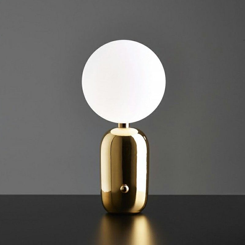 Capsule Base Night Table Light Postmodern Metal 1 Bulb Kids Room Nightstand Lamp with Orb White Glass Shade Clearhalo 'Lamps' 'Table Lamps' Lighting' 2268640