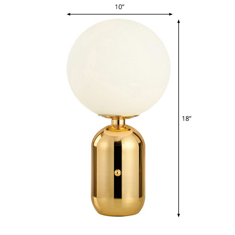 Capsule Base Night Table Light Postmodern Metal 1 Bulb Kids Room Nightstand Lamp with Orb White Glass Shade Gold Large Clearhalo 'Lamps' 'Table Lamps' Lighting' 2268641
