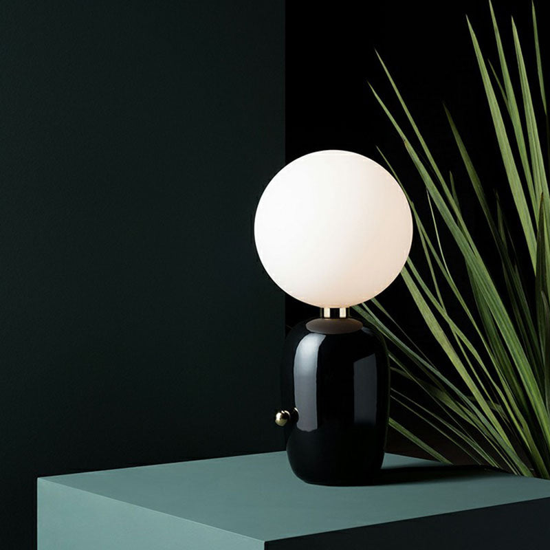 Capsule Base Night Table Light Postmodern Metal 1 Bulb Kids Room Nightstand Lamp with Orb White Glass Shade Clearhalo 'Lamps' 'Table Lamps' Lighting' 2268644