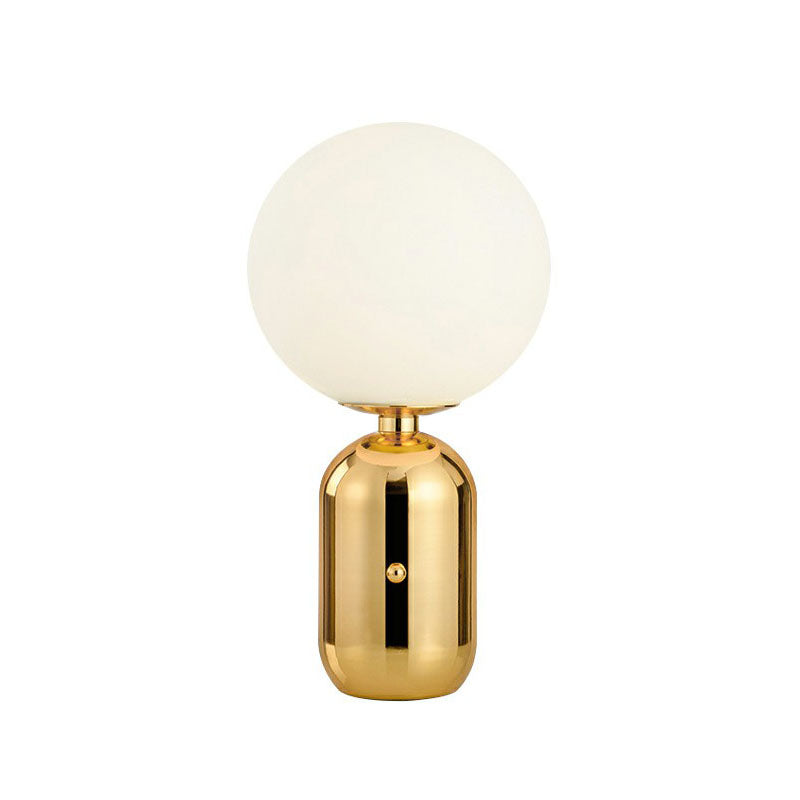 Capsule Base Night Table Light Postmodern Metal 1 Bulb Kids Room Nightstand Lamp with Orb White Glass Shade Clearhalo 'Lamps' 'Table Lamps' Lighting' 2268646
