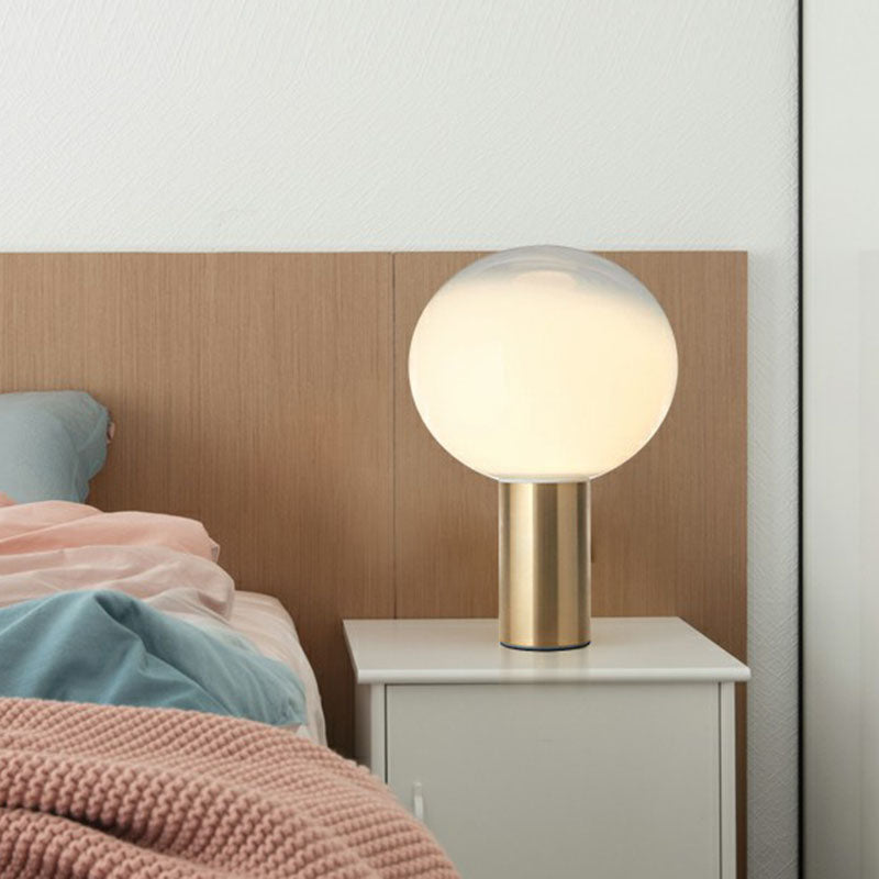 Fading White Glass Ball Table Lamp Simple Creative 1-Light Gold Finish Nightstand Light Clearhalo 'Lamps' 'Table Lamps' Lighting' 2268654