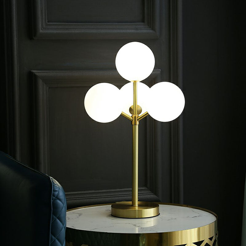 Gold Ball Tree Shaped Table Light Post-Modern 4 Lights Cream Glass Night Stand Lamp Clearhalo 'Lamps' 'Table Lamps' Lighting' 2268664