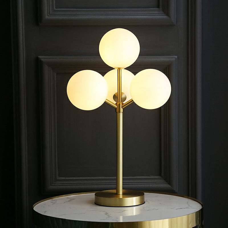 Gold Ball Tree Shaped Table Light Post-Modern 4 Lights Cream Glass Night Stand Lamp Clearhalo 'Lamps' 'Table Lamps' Lighting' 2268666