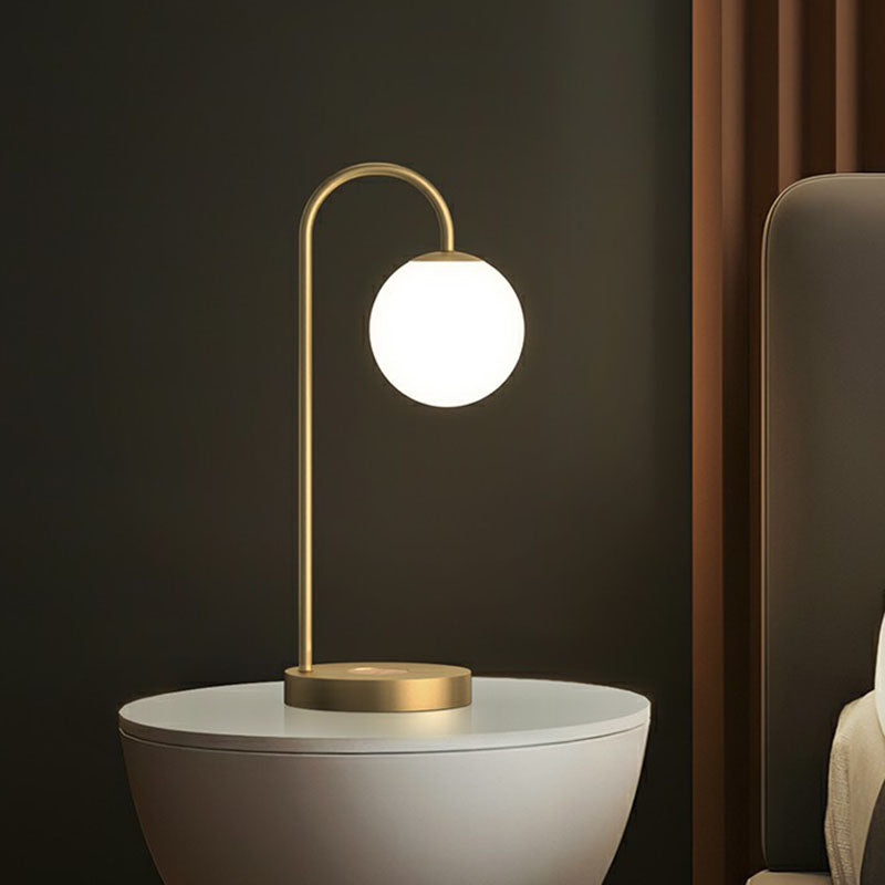 Ball Nightstand Light Minimalism Ivory Glass 1-Light Gold Table Lighting for Bedroom Clearhalo 'Lamps' 'Table Lamps' Lighting' 2268687